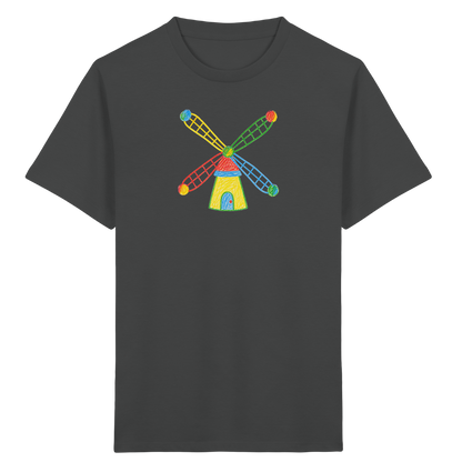 Bunte Windmühle mit Farbpunkten - Kinder Bio T-Shirt