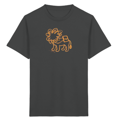 Senfgelber Krakellöwe mit Ranzen - Kinder Bio T-Shirt