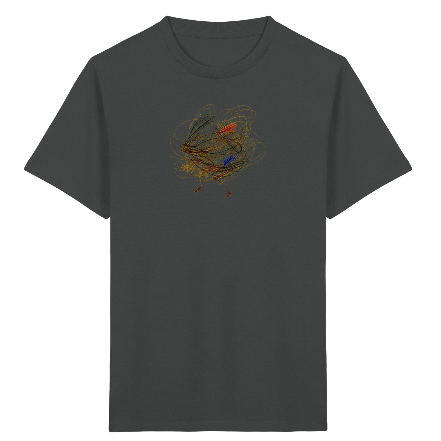 Anthrazitfarbenes Kinder Bio T-Shirt mit abstraktem Vogel-Motiv