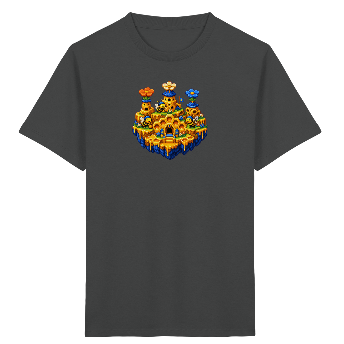 Fröhliches Pixel-Art Bienen T-Shirt - Kinder Bio T-Shirt