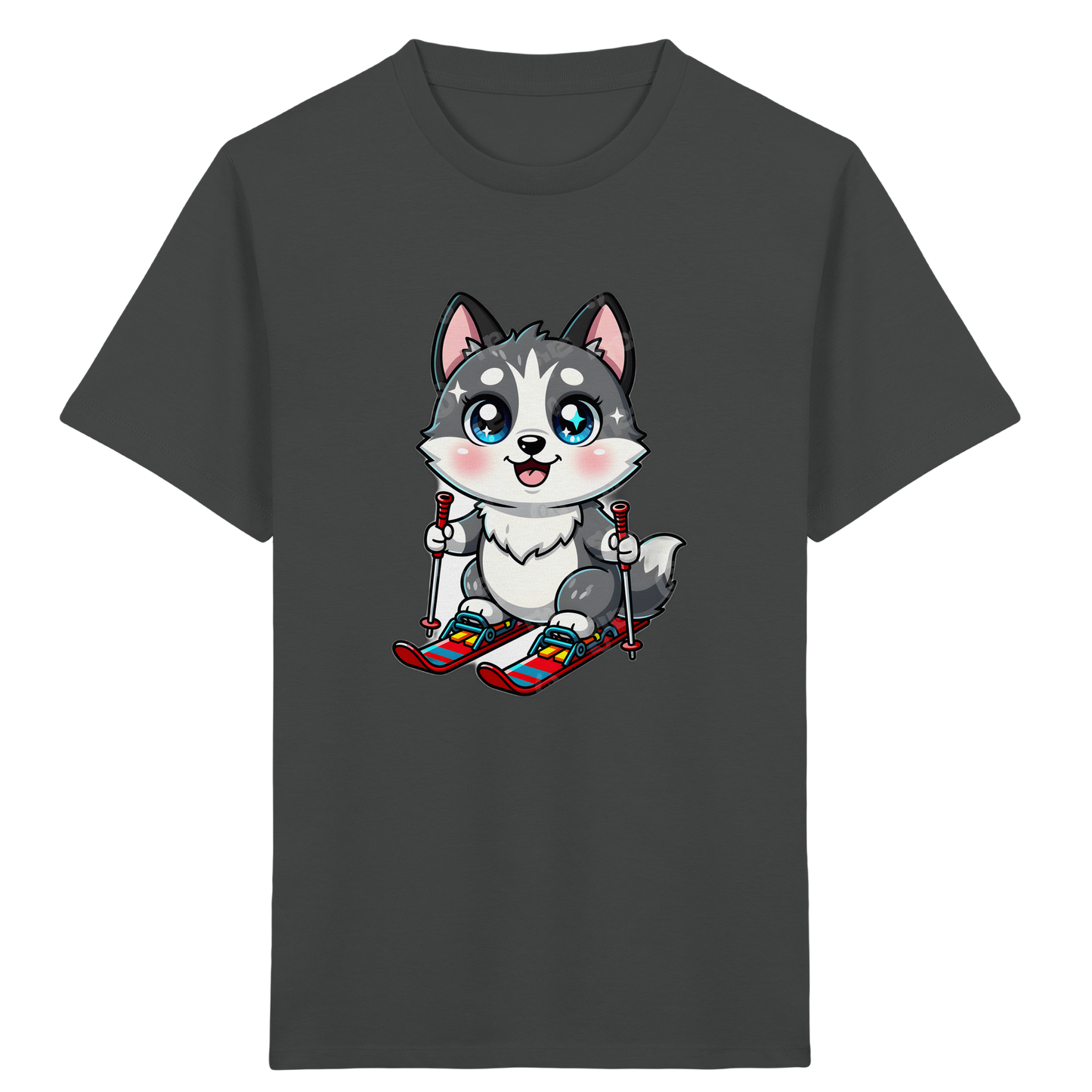 Husky Welpe auf Skiern T-Shirt