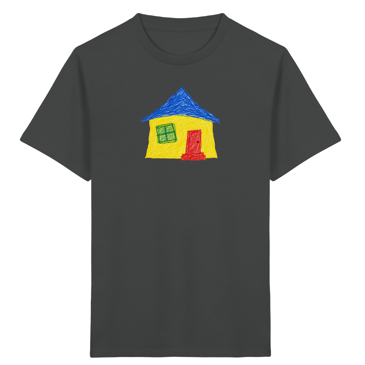 Gelbblaues Haus Kinderzeichnung - Kinder Bio T-Shirt