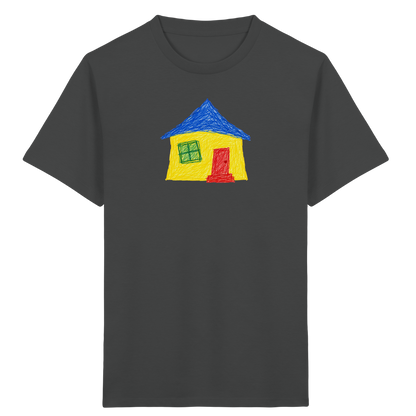 Gelbblaues Haus Kinderzeichnung - Kinder Bio T-Shirt