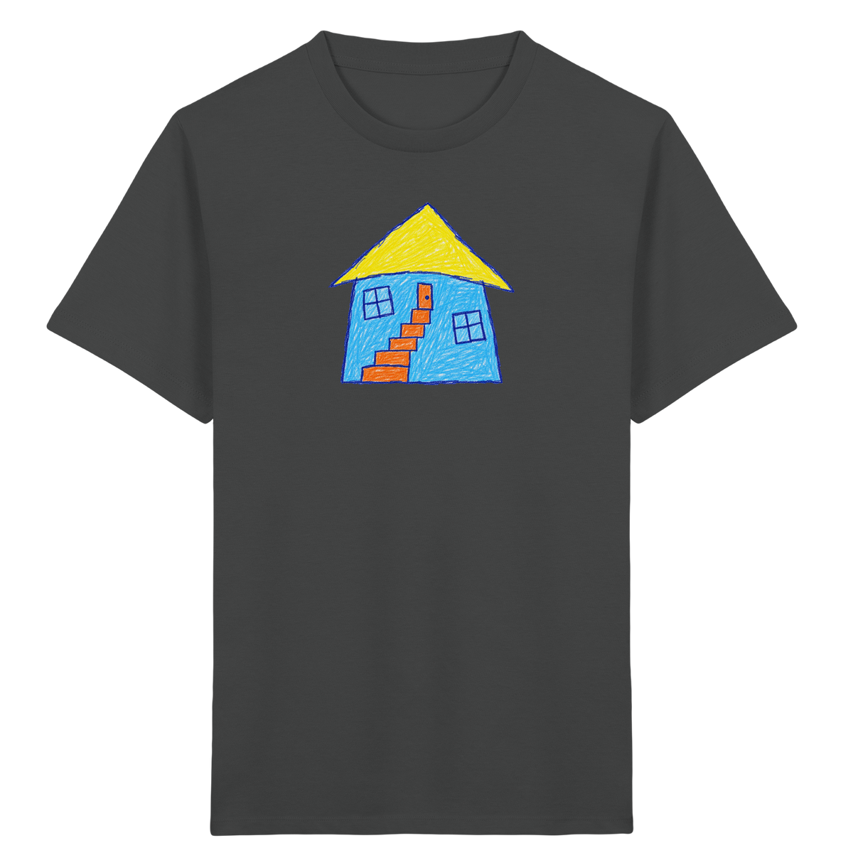 Blaues Treppenhaus Kinderzeichnung - Kinder Bio T-Shirt