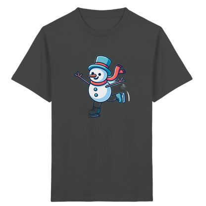 Schneemann auf Schlittschuhen – Kinder Bio-T-Shirt