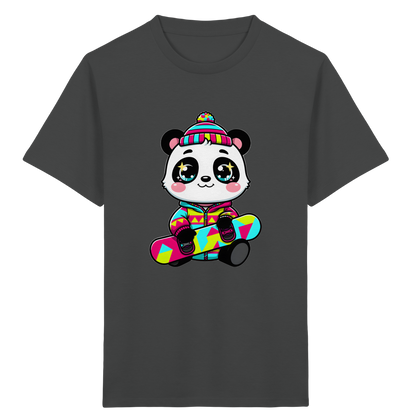 Kinder-T-Shirt mit Panda auf einem Snowboard