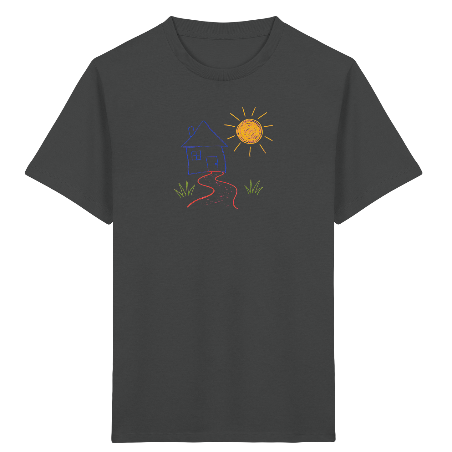 Kindershirt mit bunter Wachsmalstift Zeichnung - Kinder Bio T-Shirt