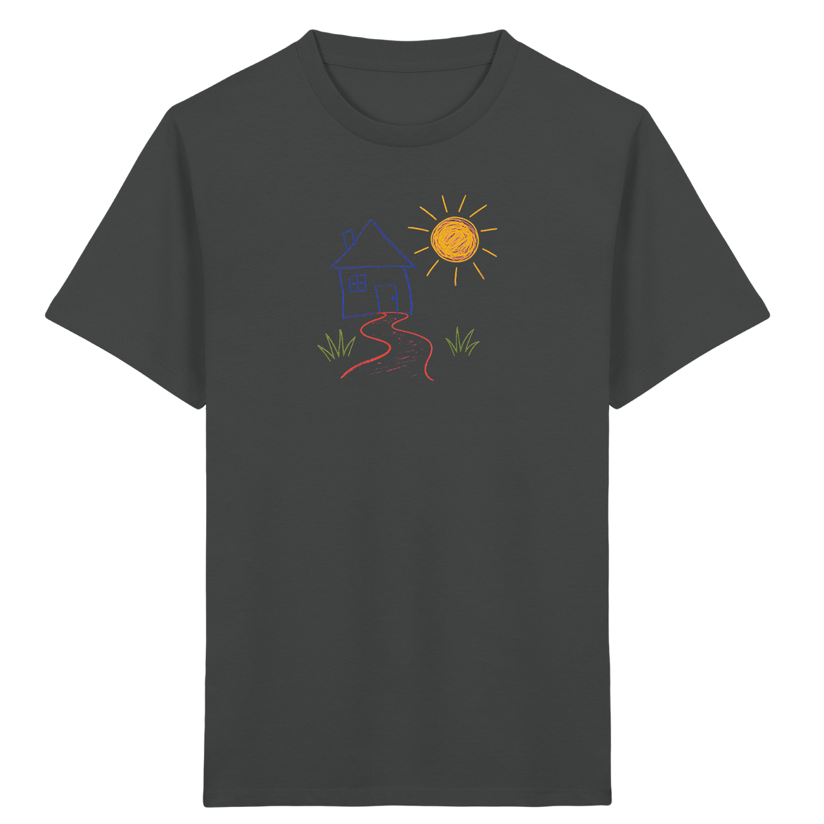 Kindershirt mit bunter Wachsmalstift Zeichnung - Kinder Bio T-Shirt
