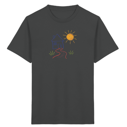 Kindershirt mit bunter Wachsmalstift Zeichnung - Kinder Bio T-Shirt