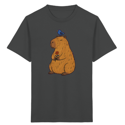 Süßes Capybara T-Shirt mit Vogel - Kinder Bio T-Shirt