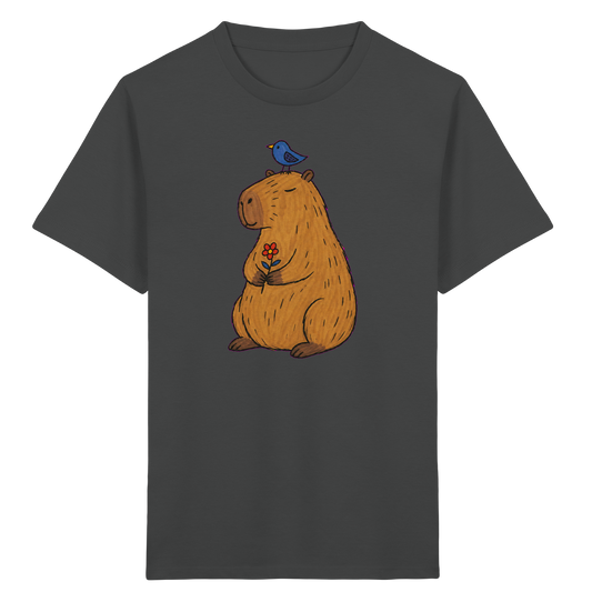 Süßes Capybara T-Shirt mit Vogel - Kinder Bio T-Shirt