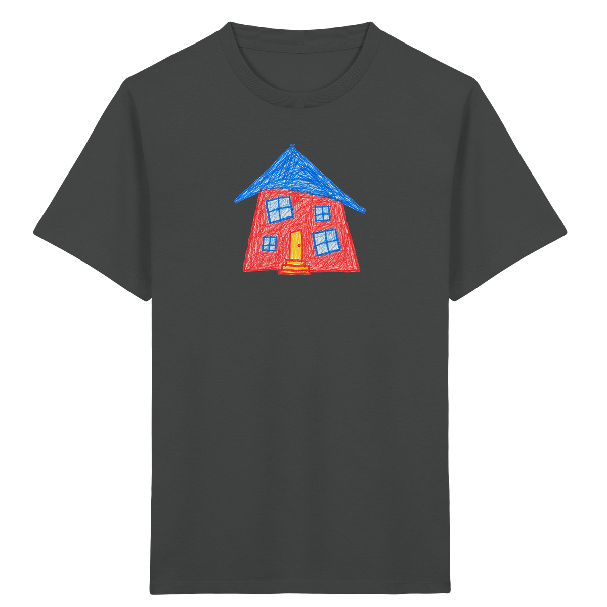 Korallenrotes Haus mit blauem Dach - Kinder Bio T-Shirt