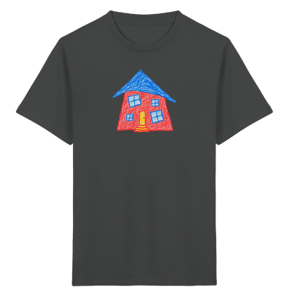Korallenrotes Haus mit blauem Dach - Kinder Bio T-Shirt