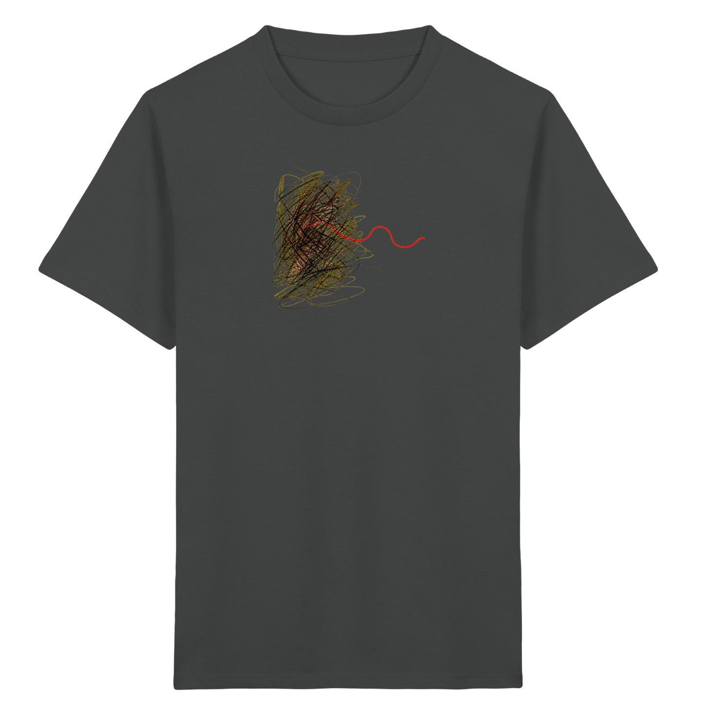 Abstraktes Kritzel-T-Shirt mit roter Linie - Kinder Bio T-Shirt
