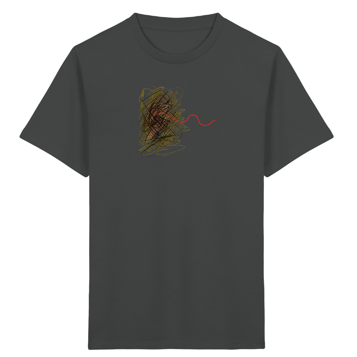 Abstraktes Kritzel-T-Shirt mit roter Linie - Kinder Bio T-Shirt