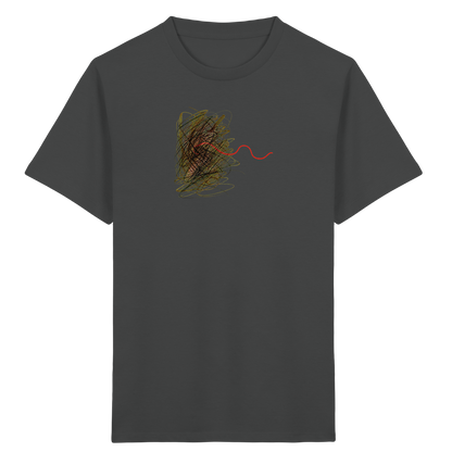 Abstraktes Kritzel-T-Shirt mit roter Linie - Kinder Bio T-Shirt