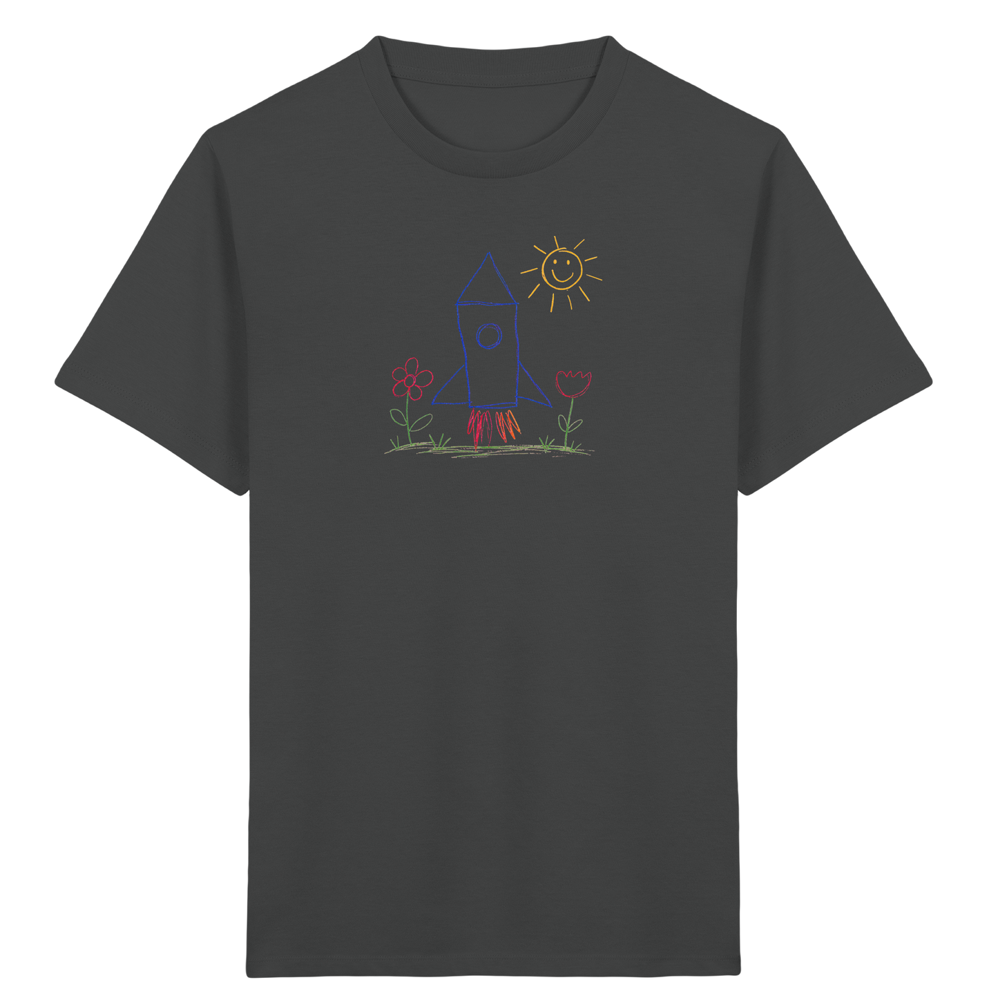 Fröhliches Raketen T-Shirt mit Kinderzeichnung - Kinder Bio T-Shirt