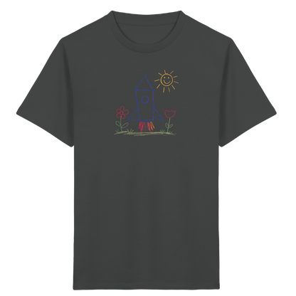 Fröhliches Raketen T-Shirt mit Kinderzeichnung - Kinder Bio T-Shirt