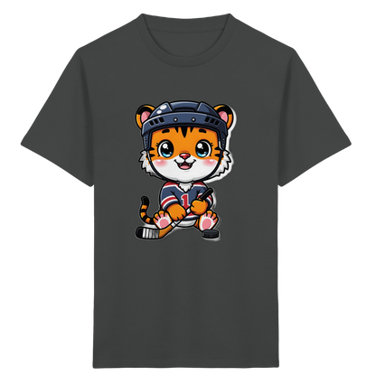 Eishockey-Tiger mit Hockeyschläger – Kinder Bio-T-Shirt