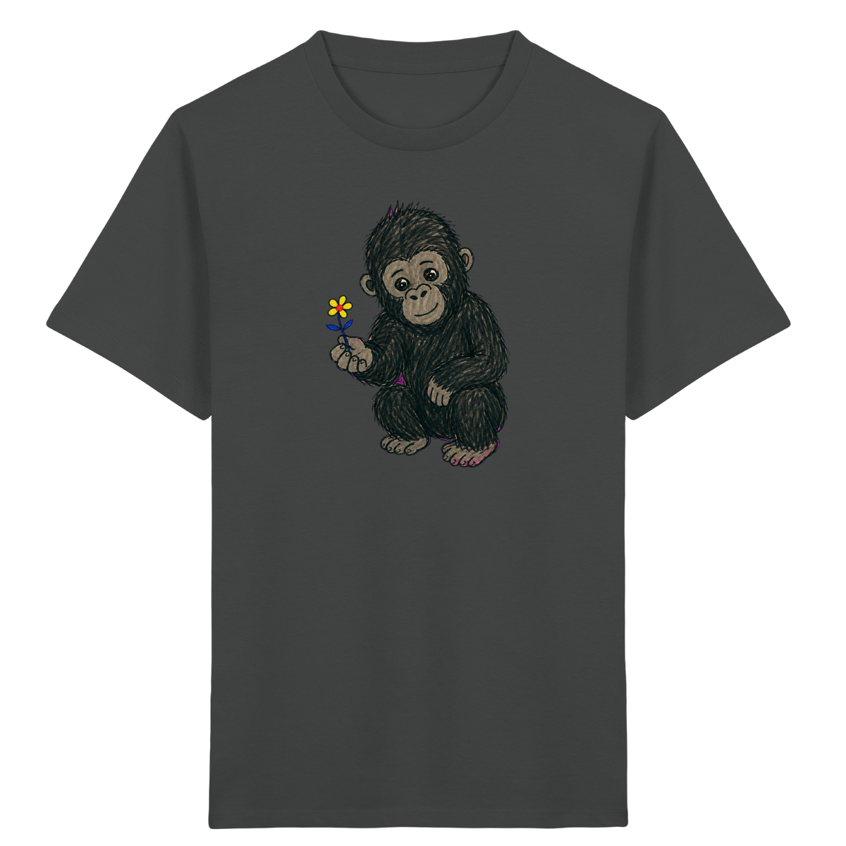 Süßes Gorilla Baby schenkt Blume - Kinder Bio T-Shirt