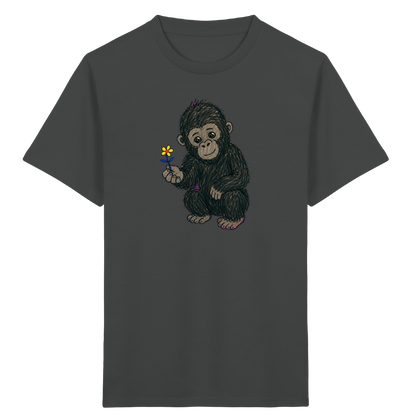 Süßes Gorilla Baby schenkt Blume - Kinder Bio T-Shirt