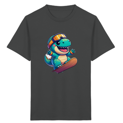 Dinosaurier auf dem Snowboard – Kinder Bio-T-Shirt