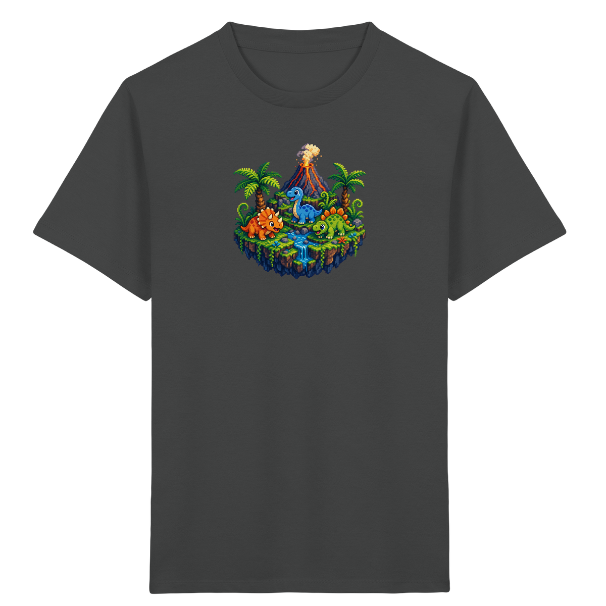 Cooles Dino Pixel Insel T-Shirt - Kinder Bio T-Shirt