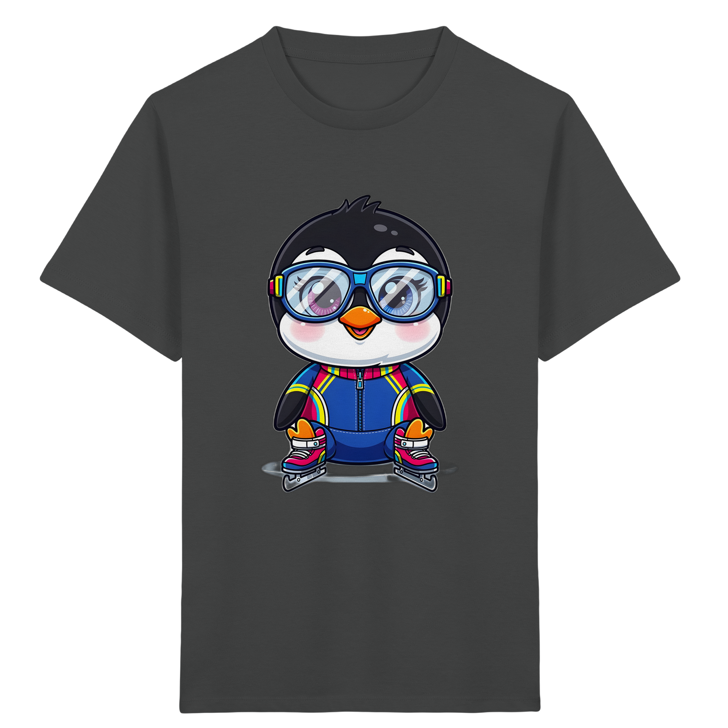 Fröhlicher Pinguin auf Schlittschuhen Kinder T-Shirt