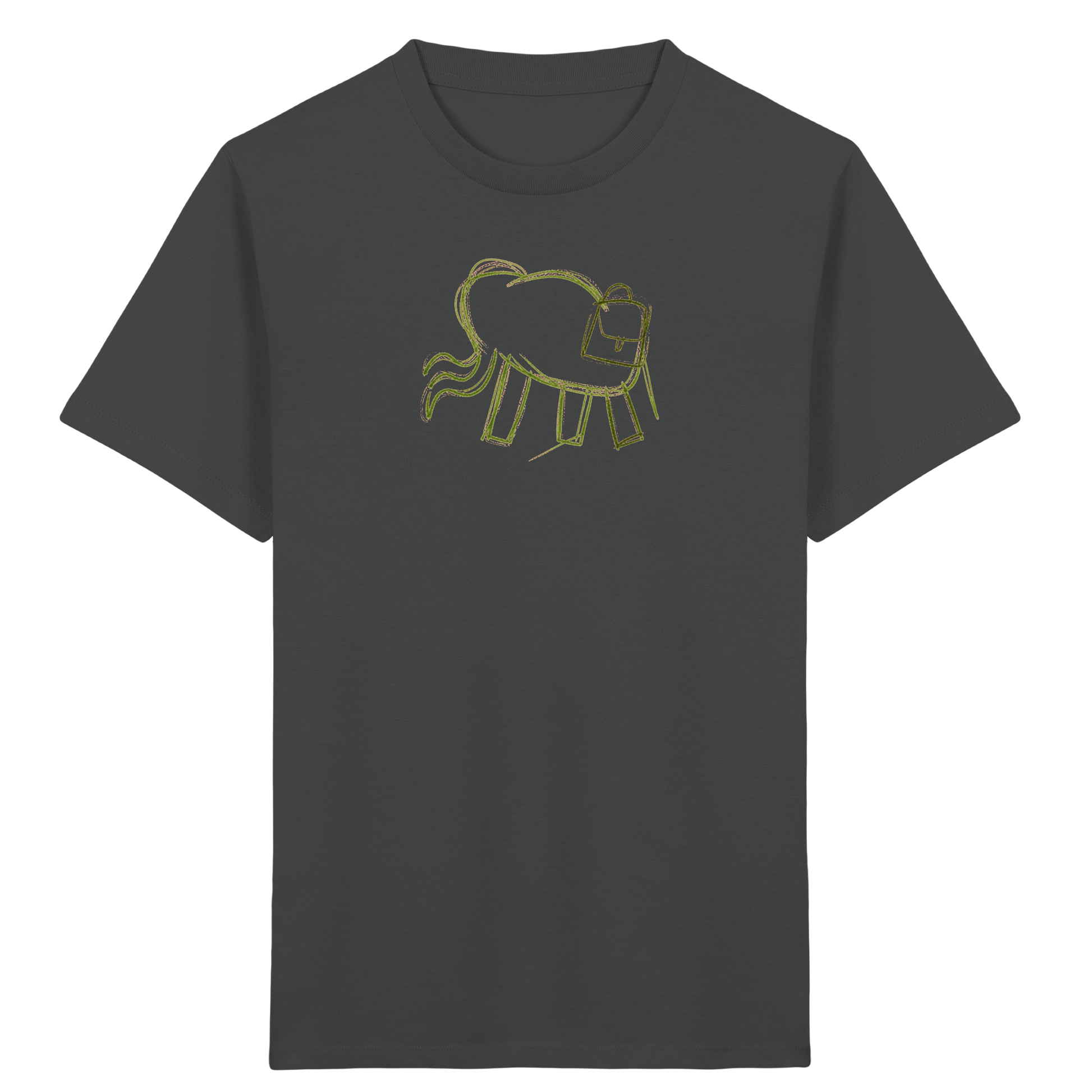 Grüner Wackelelefant mit Ranzen - Kinder Bio T-Shirt