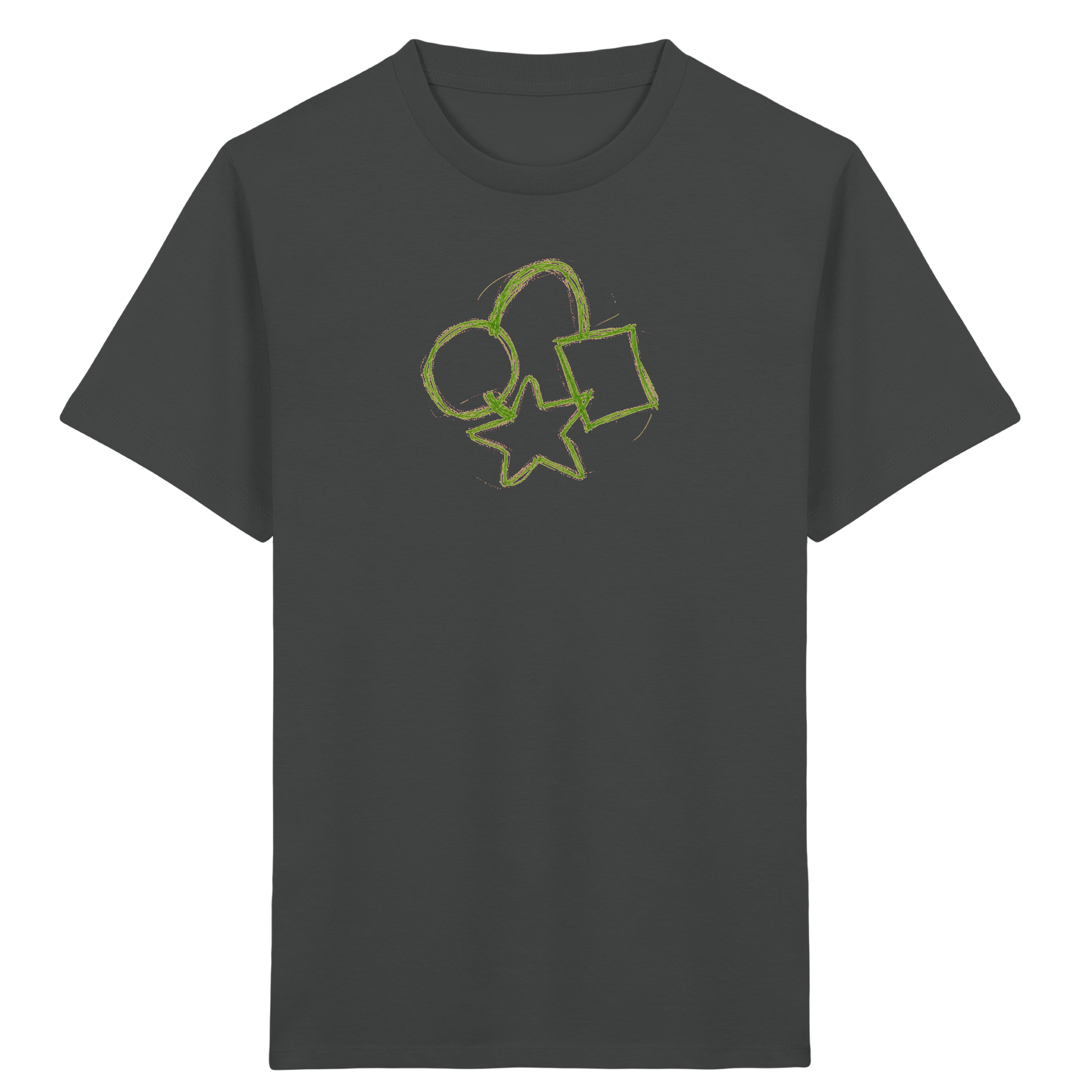 Grüne Formenfamilie mit Ranzen - Kinder Bio T-Shirt