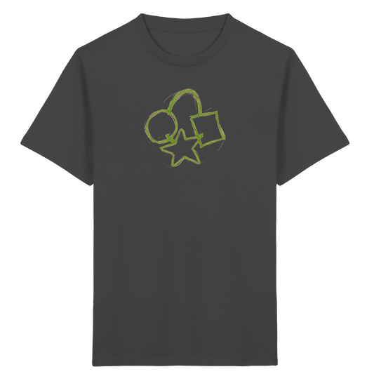 Grüne Formenfamilie mit Ranzen - Kinder Bio T-Shirt