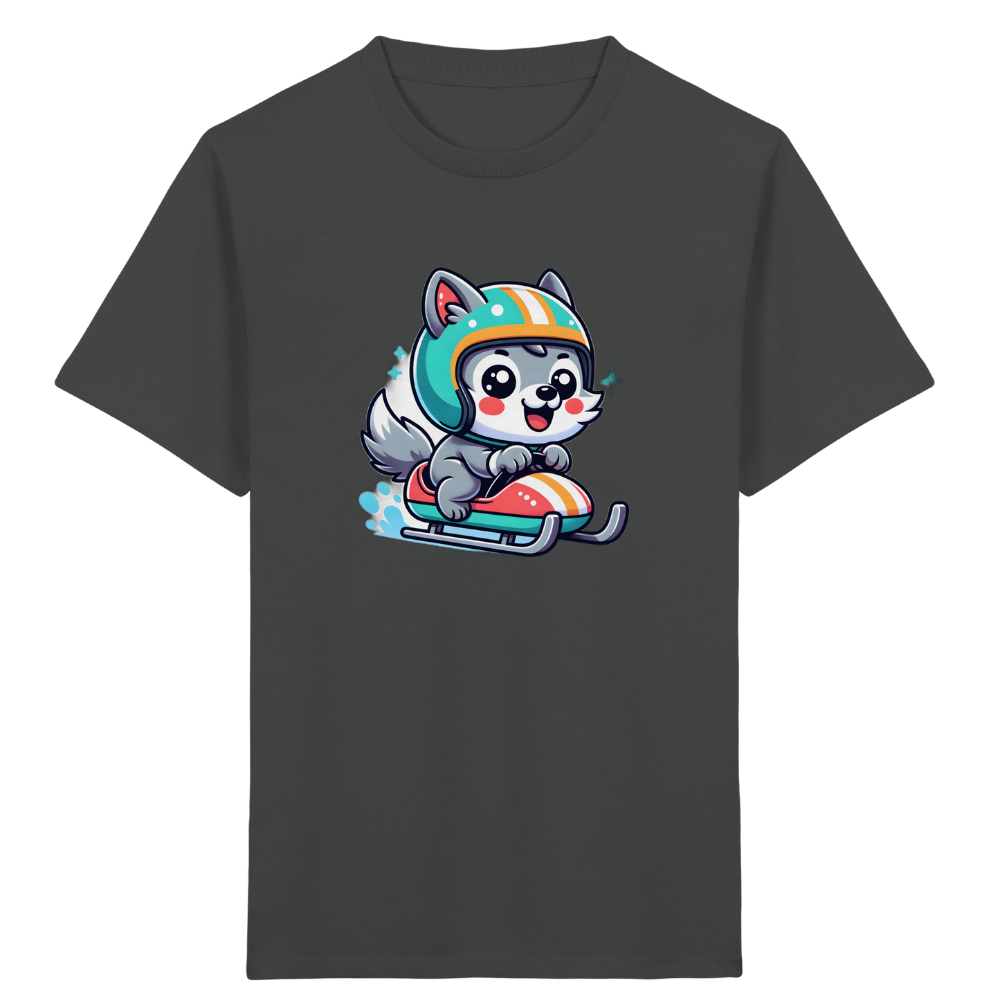 Cartoon Wolf Schlittenfahrt T-Shirt