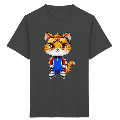 Kinder-T-Shirt mit Katze auf Schlittschuhen