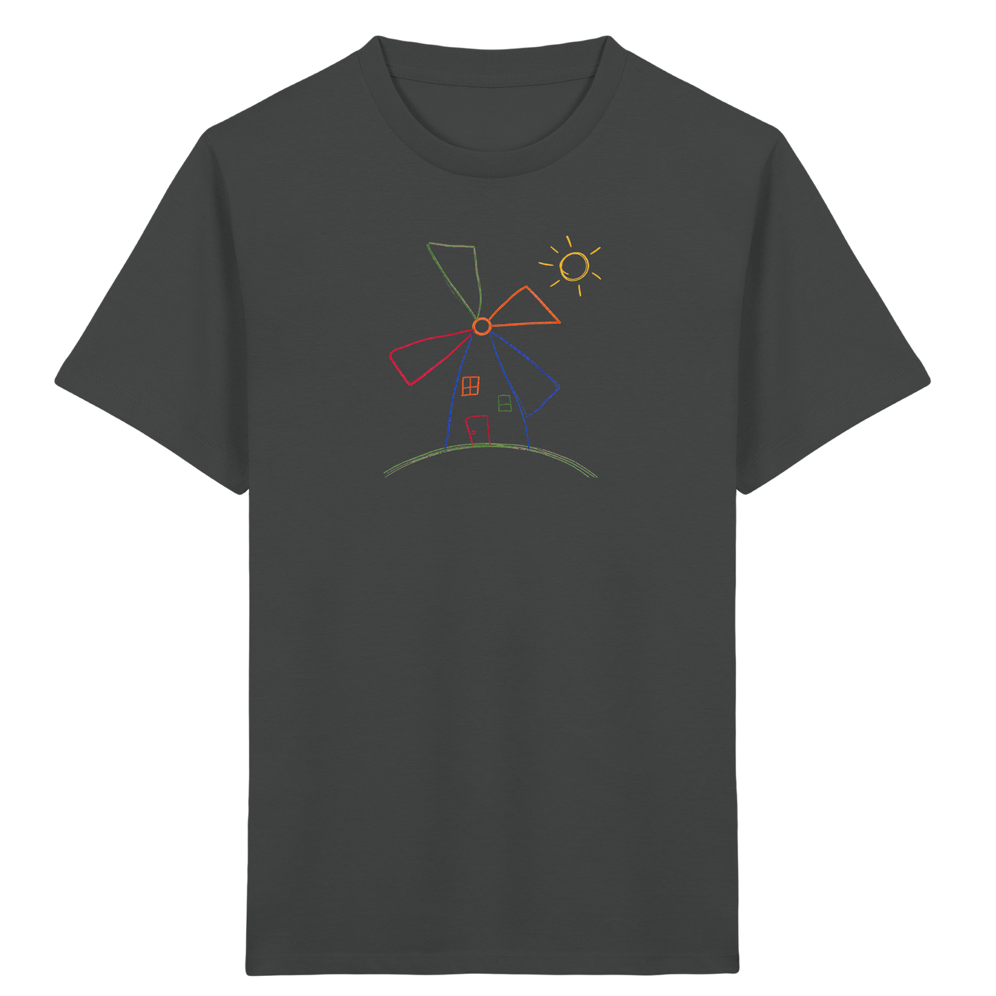 Fröhliches Kinder T-Shirt bunte Windmühle - Kinder Bio T-Shirt