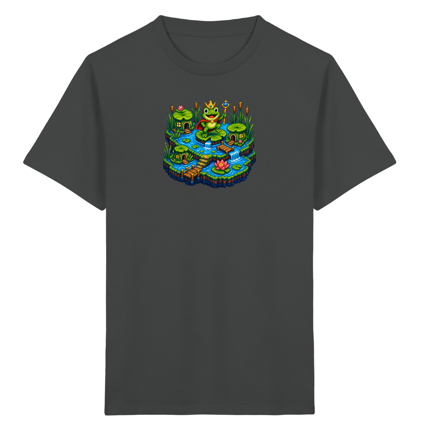 Verspieltes Froschkönig T-Shirt Pixel Art - Kinder Bio T-Shirt