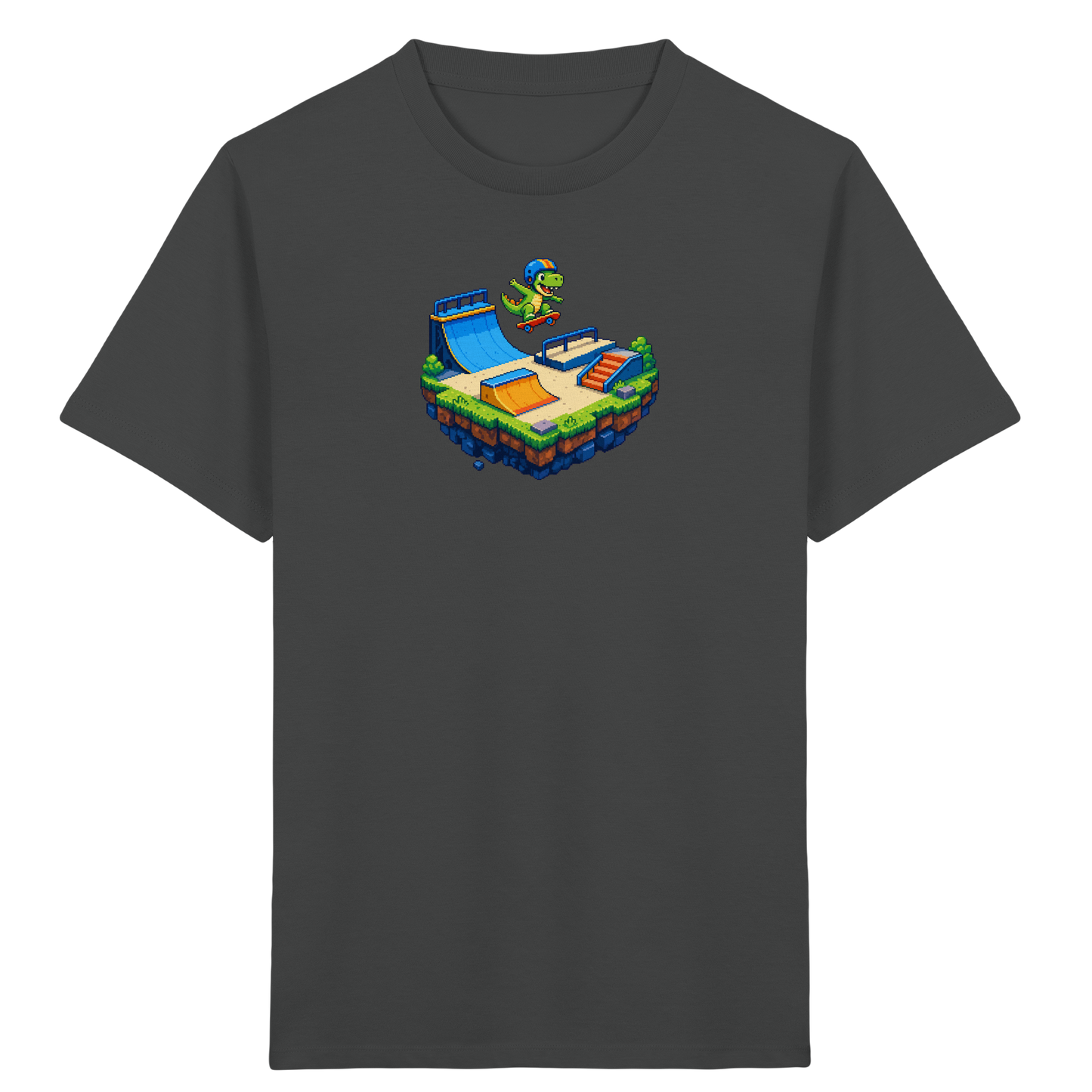 Cooles Skater Dinosaurier Pixel Shirt - Kinder Bio T-Shirt