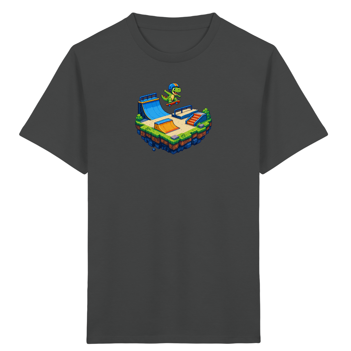 Cooles Skater Dinosaurier Pixel Shirt - Kinder Bio T-Shirt