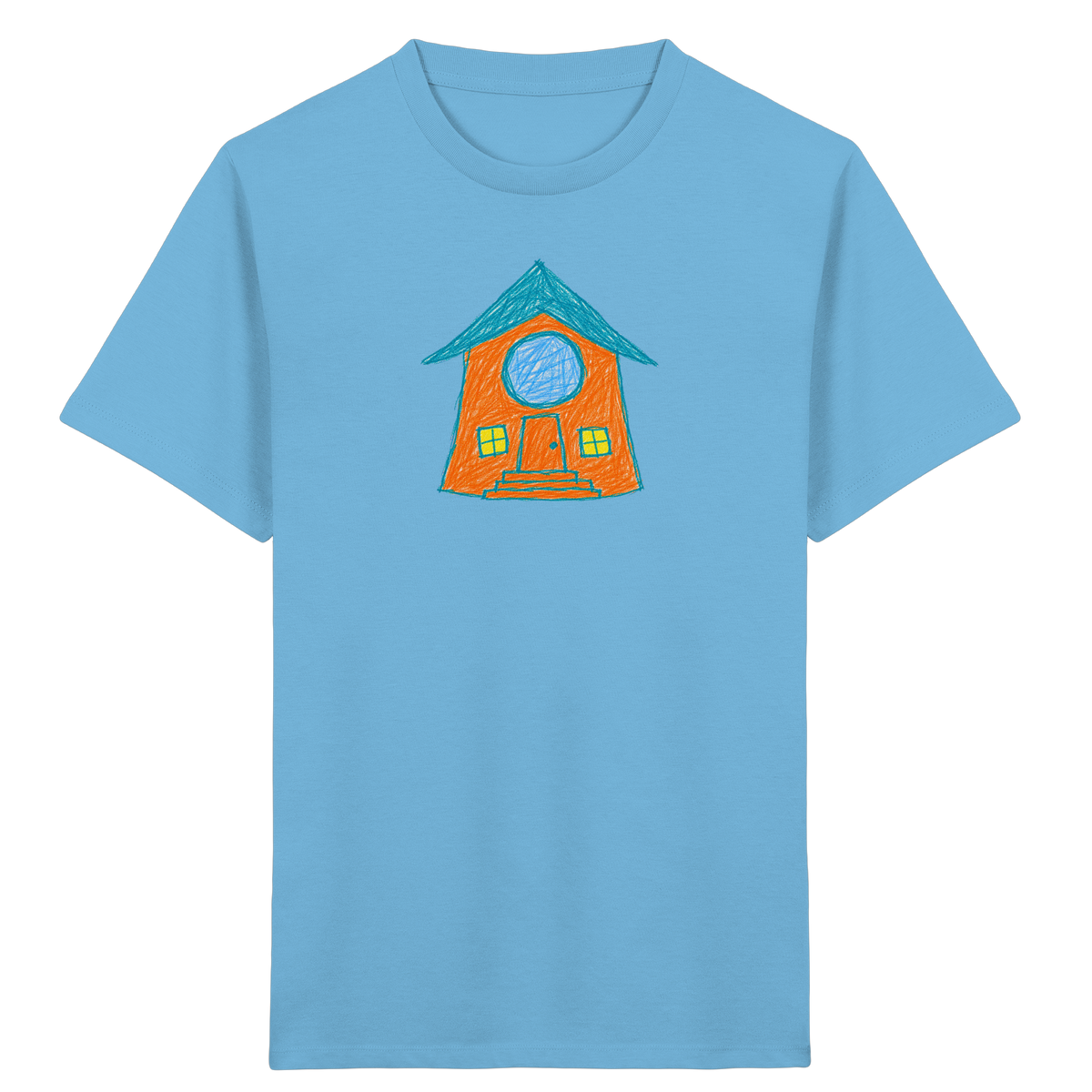 Orangefarbenes Rundfensterhaus für Kinder - Kinder Bio T-Shirt