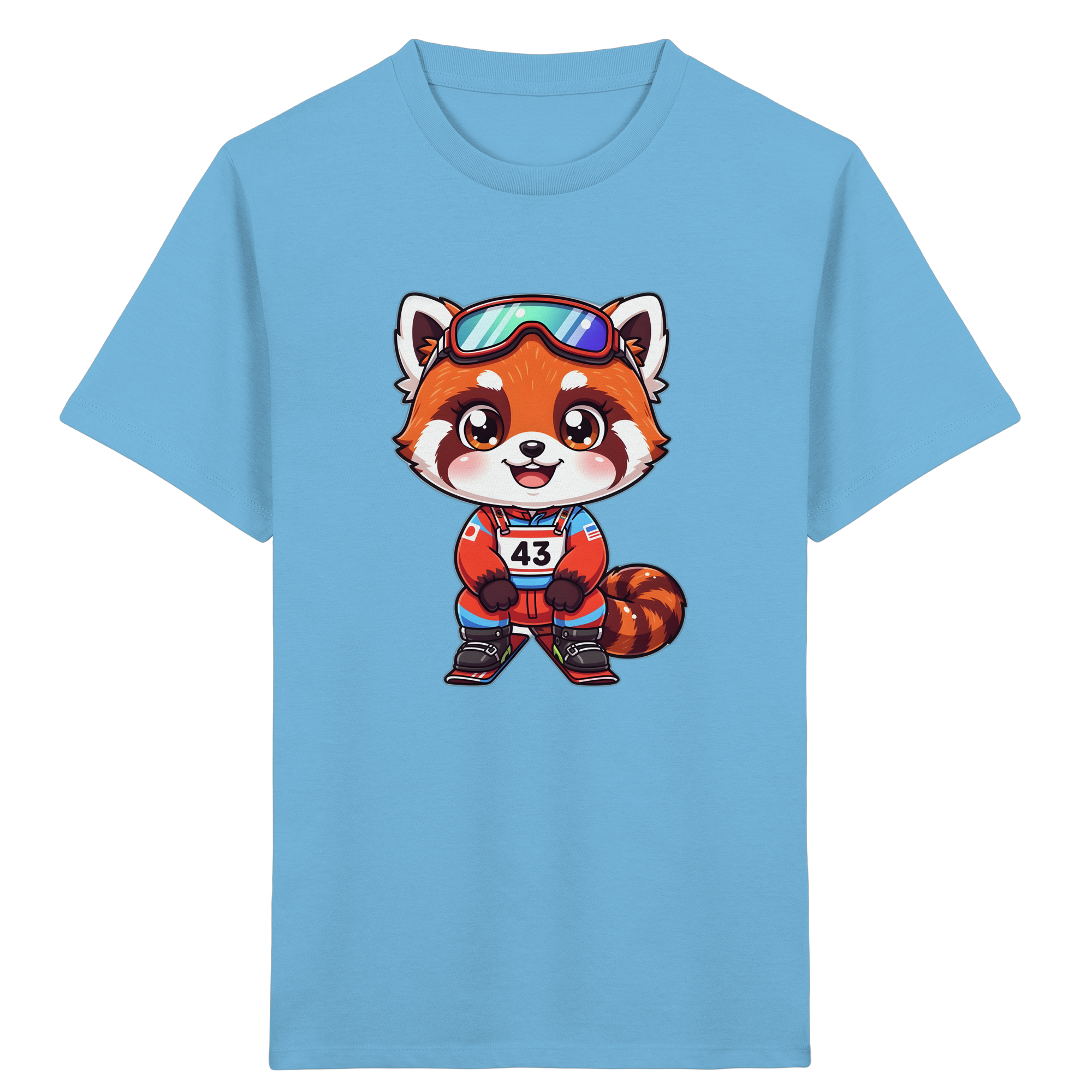 Roter Panda auf Skiern – Kinder-T-Shirt