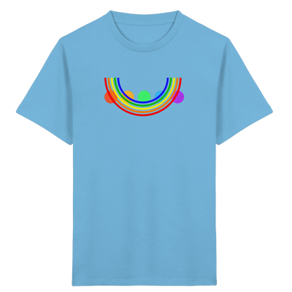 Kinder-T-Shirt mit Regenbogen über bunten Kreisen
