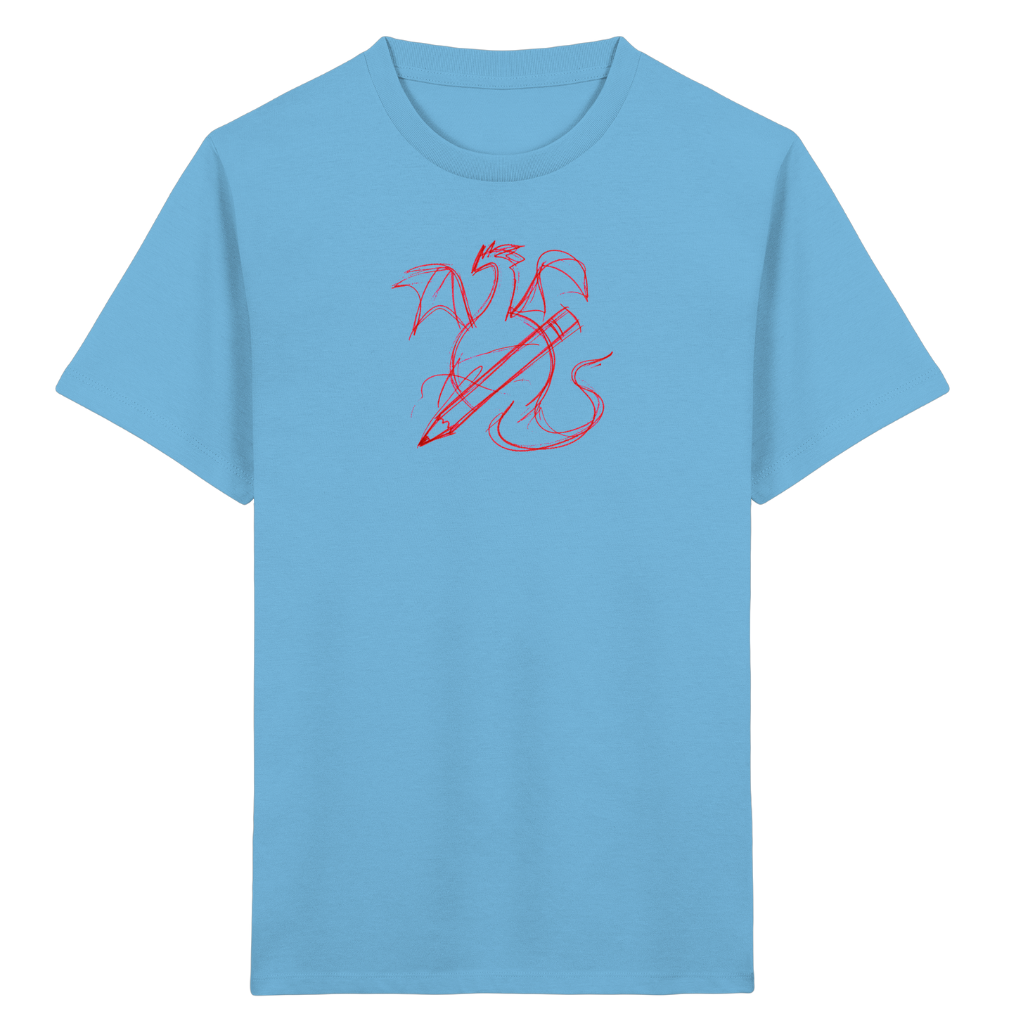 Ziegelroter Krakeldrache mit Bleistift - Kinder Bio T-Shirt