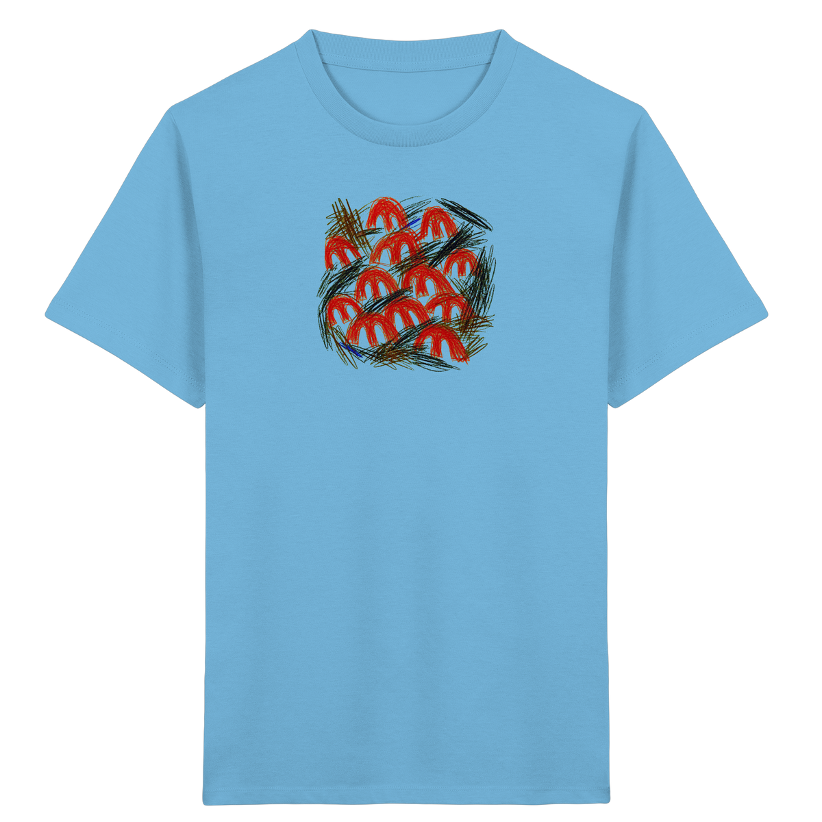 Aqua-Blue Kinder Bio T-Shirt mit Pilz-Motiv im Kritzelstil