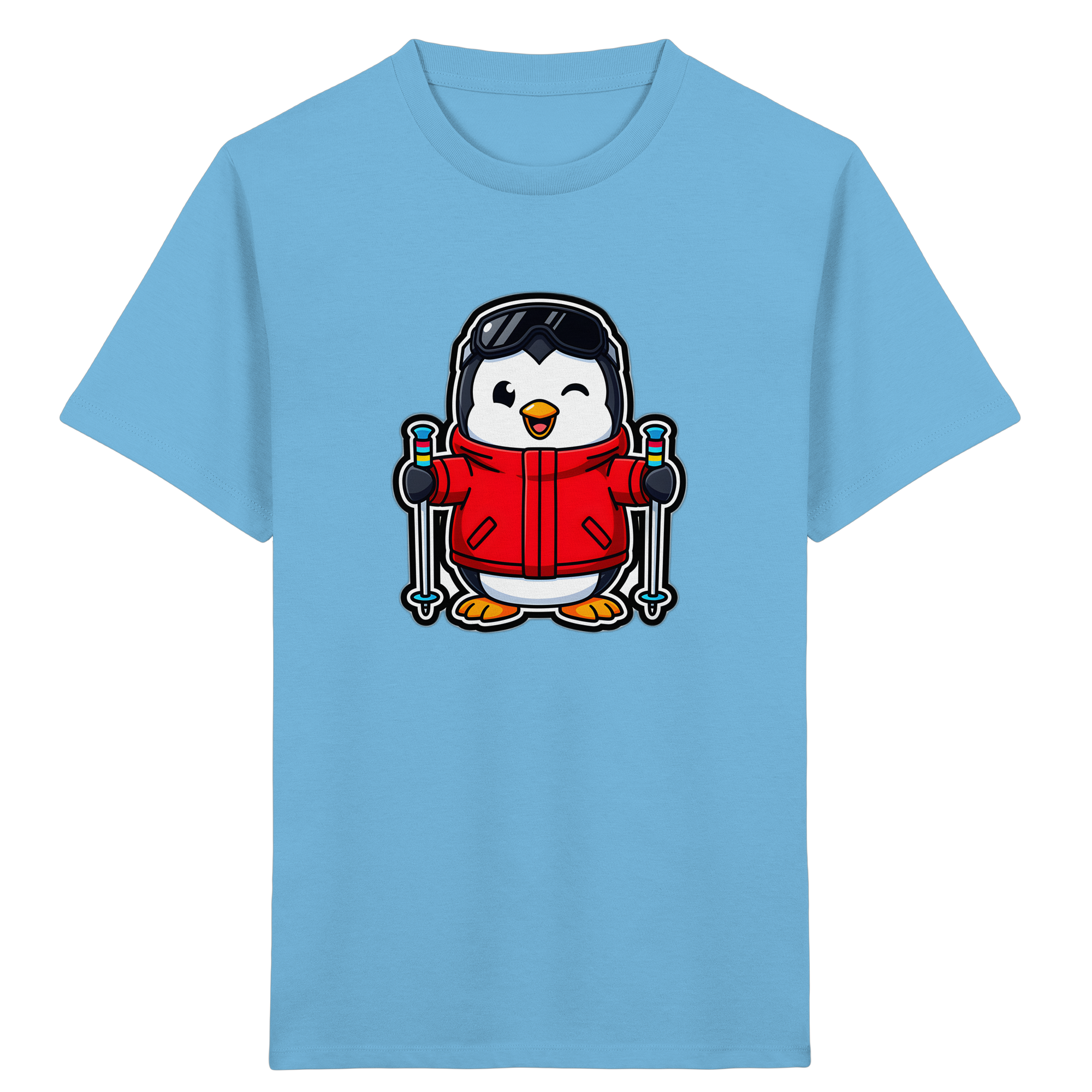 Fröhlicher Pinguin auf Skiern Kinder-T-Shirt