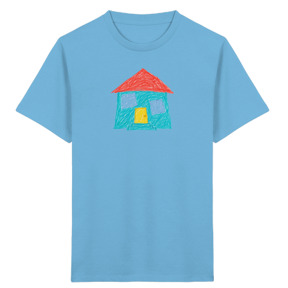 Türkises Haus mit Zwillingsfenstern - Kinder Bio T-Shirt