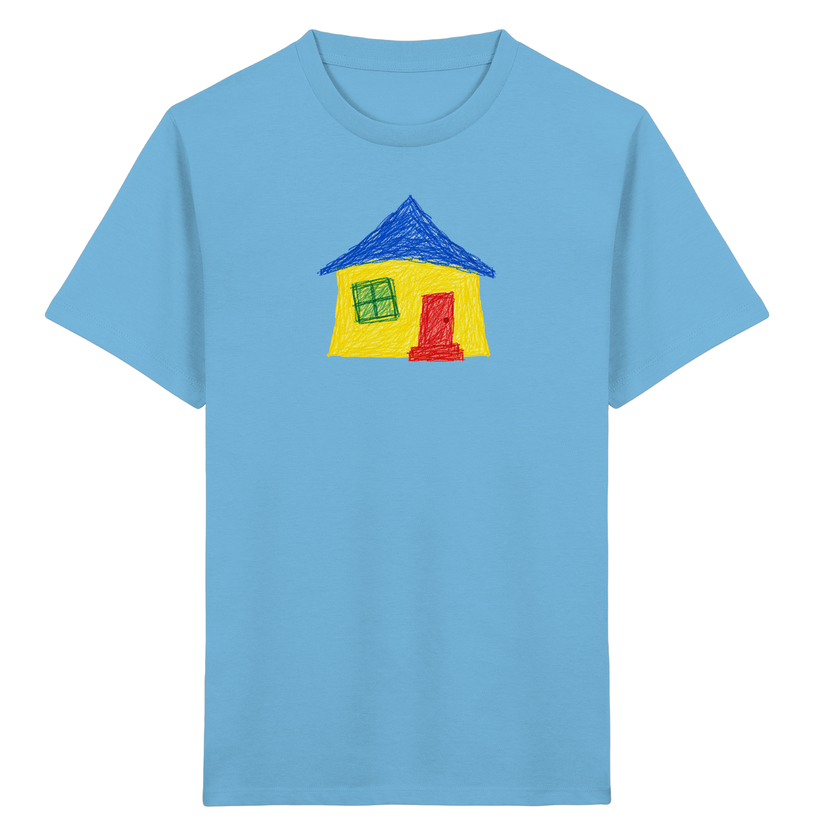 Gelbblaues Haus Kinderzeichnung - Kinder Bio T-Shirt