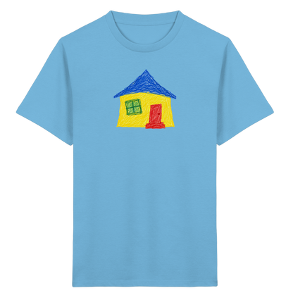 Gelbblaues Haus Kinderzeichnung - Kinder Bio T-Shirt