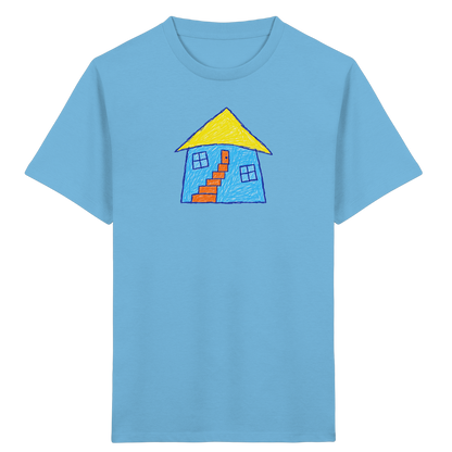 Blaues Treppenhaus Kinderzeichnung - Kinder Bio T-Shirt