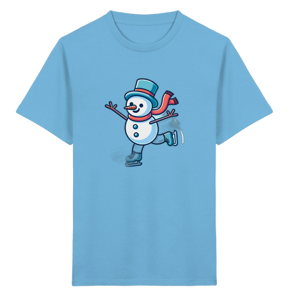Schneemann auf Schlittschuhen – Kinder Bio-T-Shirt