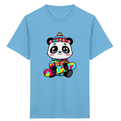 Kinder-T-Shirt mit Panda auf einem Snowboard