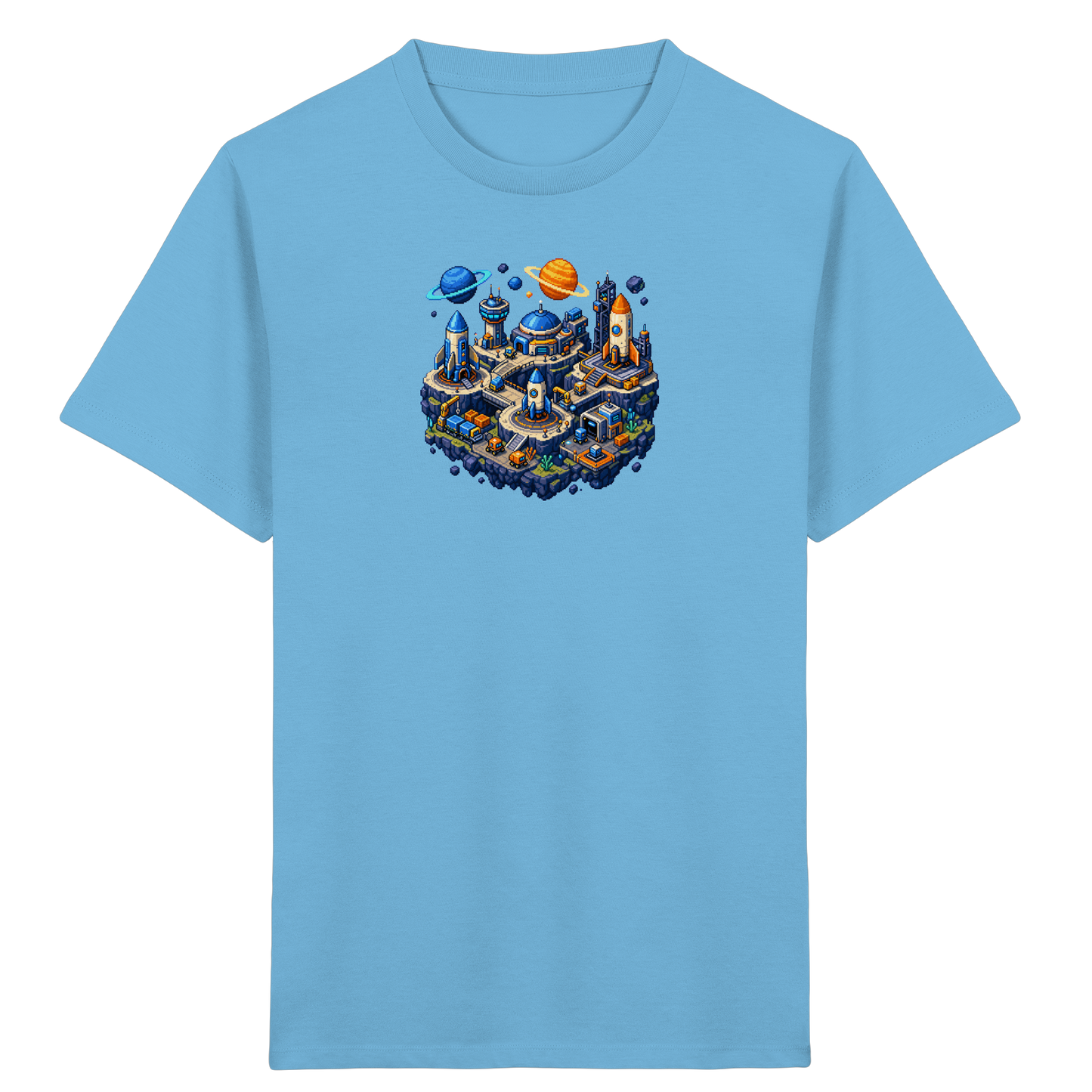 Futuristische Weltraumbasis Pixel Art T-Shirt - Kinder Bio T-Shirt